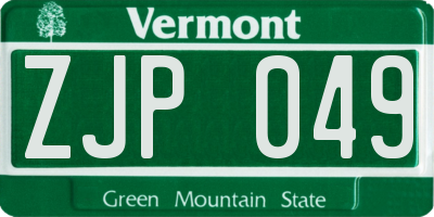 VT license plate ZJP049