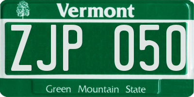 VT license plate ZJP050