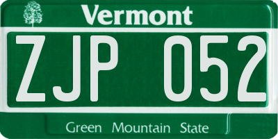 VT license plate ZJP052
