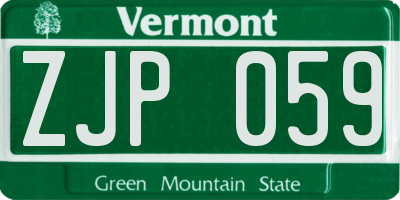 VT license plate ZJP059