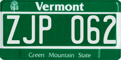 VT license plate ZJP062