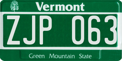 VT license plate ZJP063