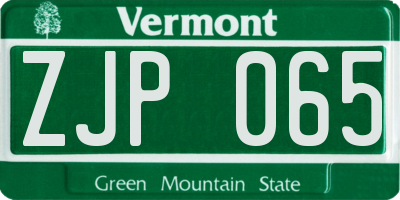 VT license plate ZJP065