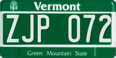 VT license plate ZJP072