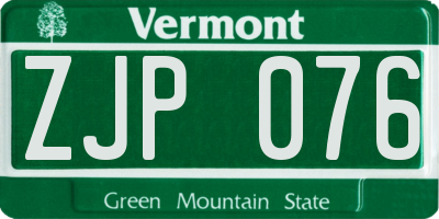 VT license plate ZJP076