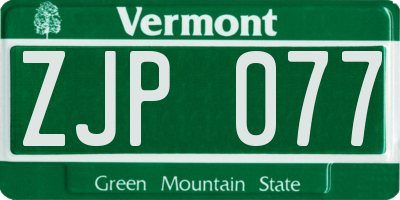 VT license plate ZJP077
