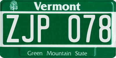 VT license plate ZJP078