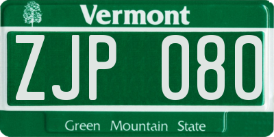 VT license plate ZJP080