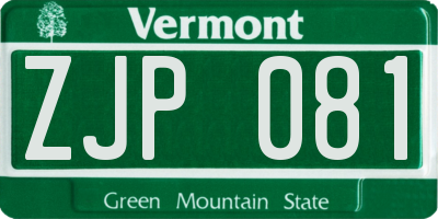 VT license plate ZJP081
