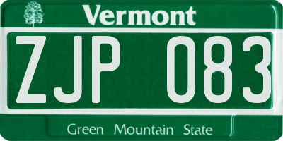 VT license plate ZJP083