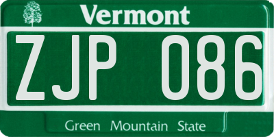 VT license plate ZJP086
