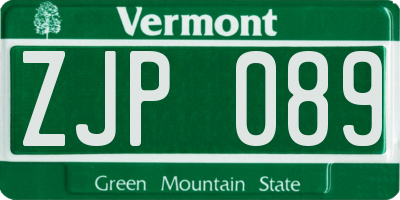VT license plate ZJP089