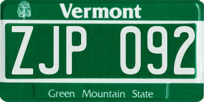VT license plate ZJP092