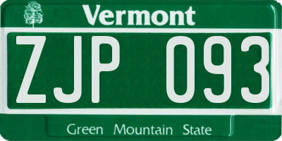 VT license plate ZJP093