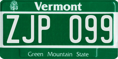 VT license plate ZJP099