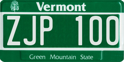 VT license plate ZJP100