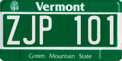 VT license plate ZJP101
