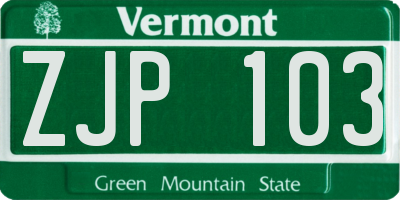 VT license plate ZJP103