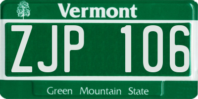 VT license plate ZJP106