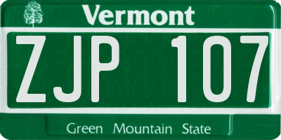 VT license plate ZJP107
