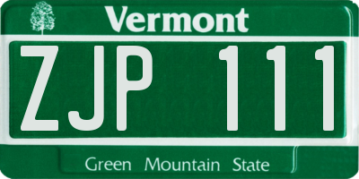 VT license plate ZJP111