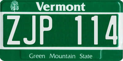 VT license plate ZJP114