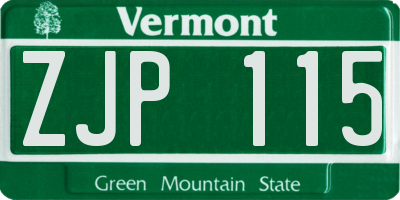 VT license plate ZJP115