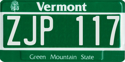 VT license plate ZJP117