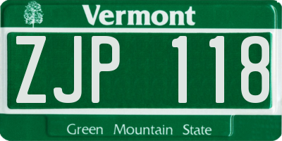 VT license plate ZJP118
