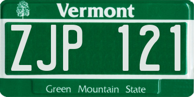 VT license plate ZJP121