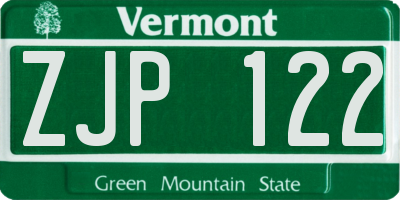 VT license plate ZJP122