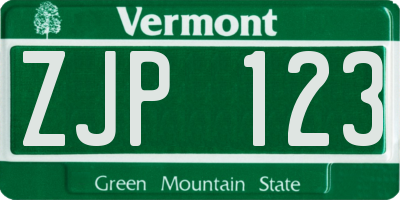 VT license plate ZJP123