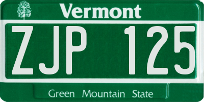 VT license plate ZJP125
