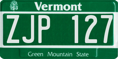 VT license plate ZJP127