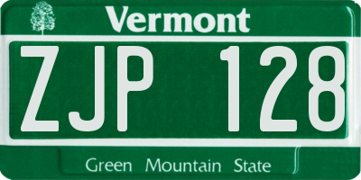 VT license plate ZJP128