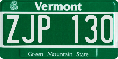 VT license plate ZJP130