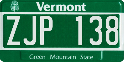 VT license plate ZJP138