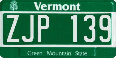 VT license plate ZJP139