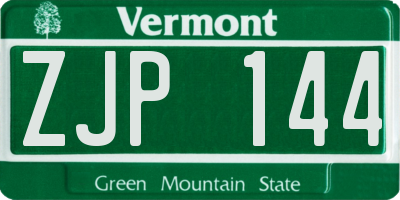 VT license plate ZJP144