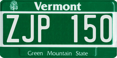 VT license plate ZJP150