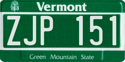 VT license plate ZJP151
