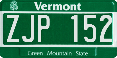 VT license plate ZJP152