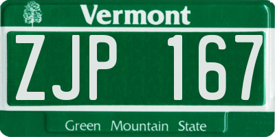 VT license plate ZJP167