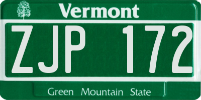 VT license plate ZJP172