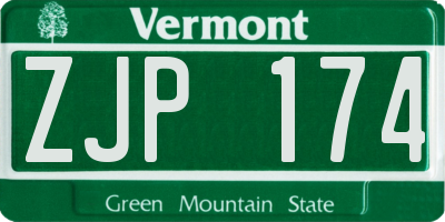 VT license plate ZJP174