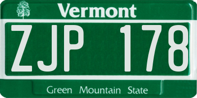 VT license plate ZJP178