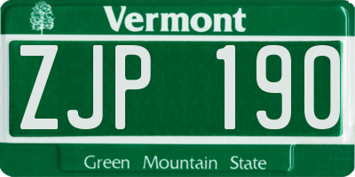 VT license plate ZJP190
