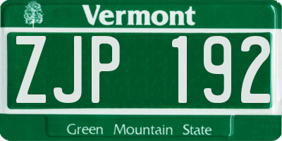 VT license plate ZJP192