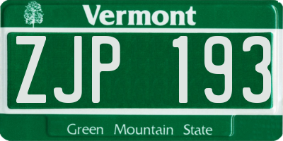 VT license plate ZJP193