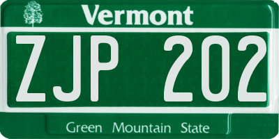 VT license plate ZJP202